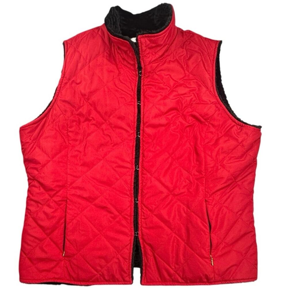 Nygard Vest Diamond Quilted Faux Fur Lined Red XL